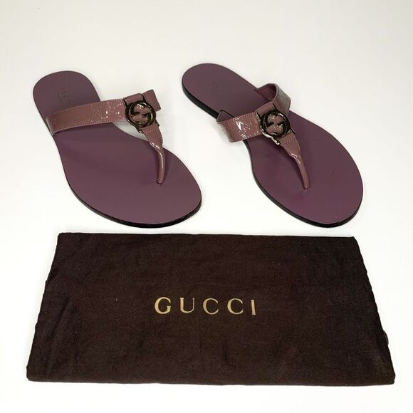Gucci Shoes - Gucci Microguccissima Patent Leather Interlocking GG Thong Sandals EU 38 US 8